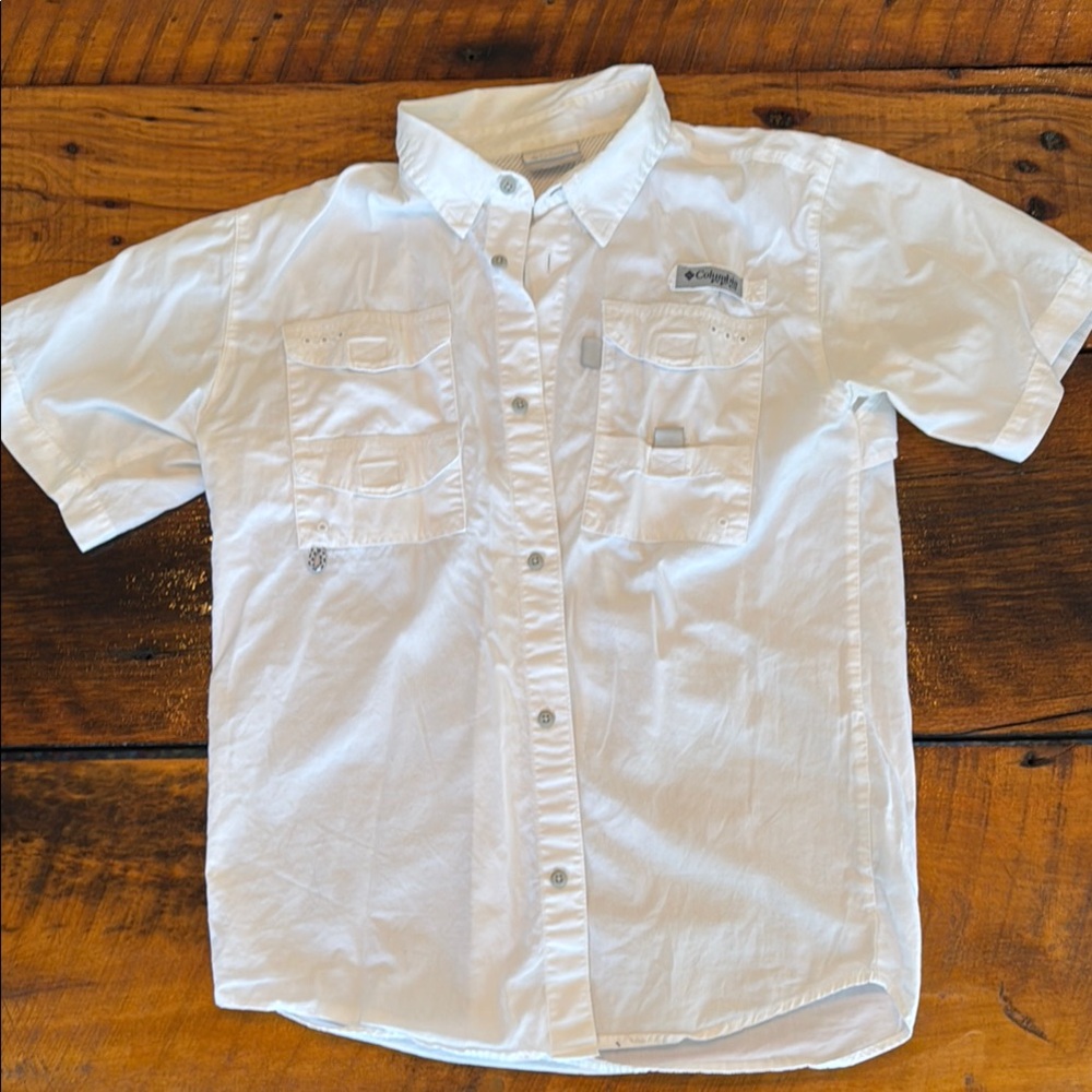 Columbia PFG White Short Sleeve Shirt kids XL
